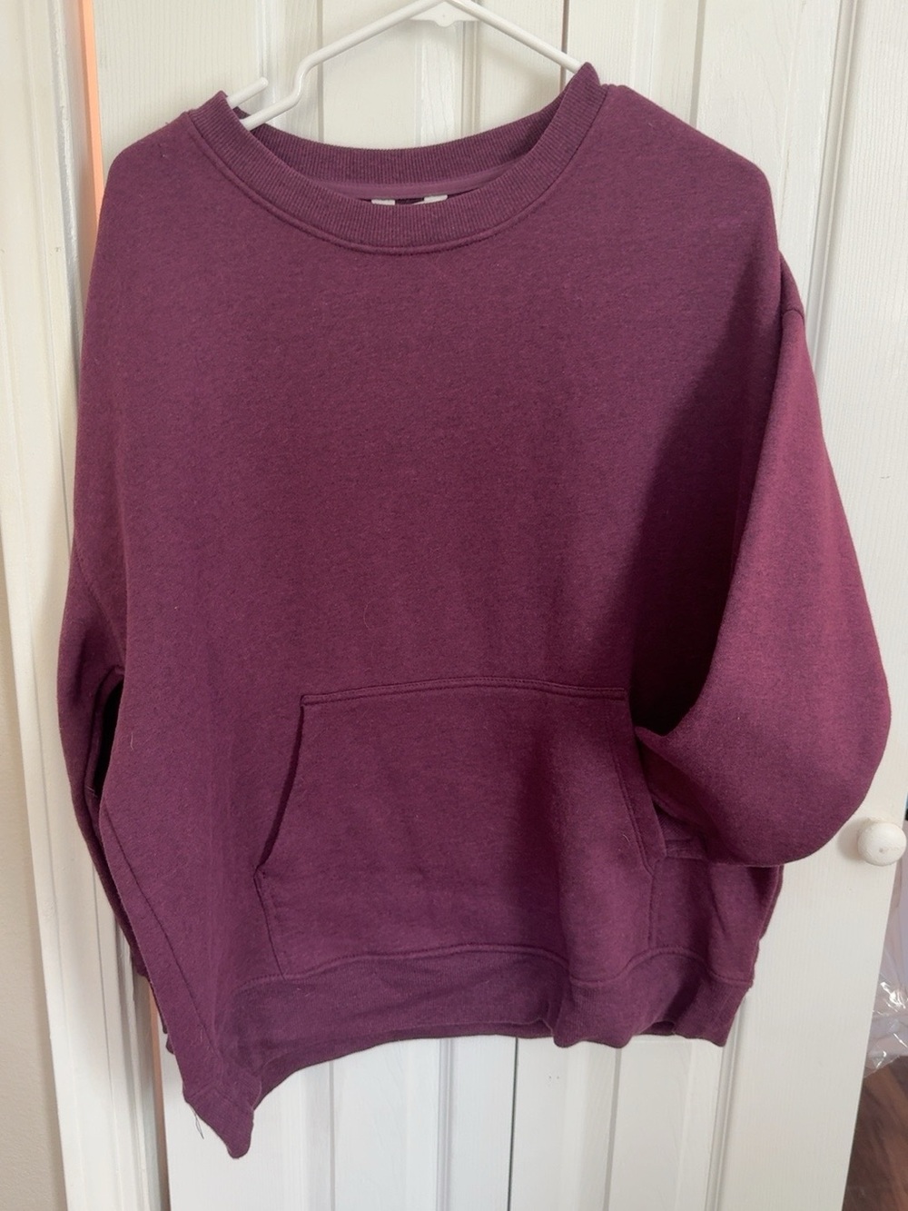 Danskin Burgundy Fleece Crewneck Sweatshirt Kangaroo Pocket Large